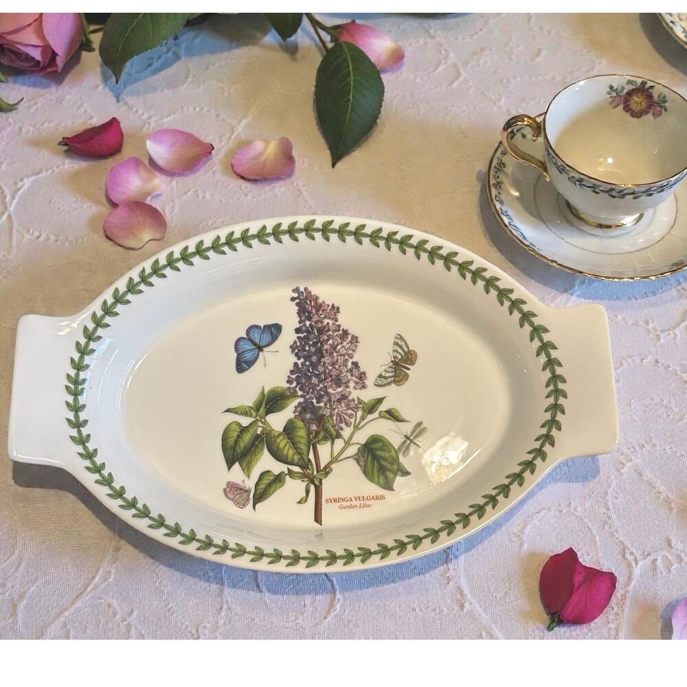 VTG Portmeirion Botanic Garden Lilac Oval Handled Baking Dish 13X8 inch NEW